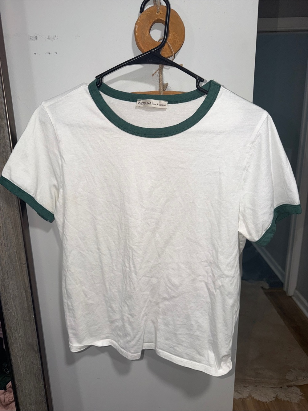 Zenana Outfitters White Ringer Tee with Green Trim - Short Sleeve